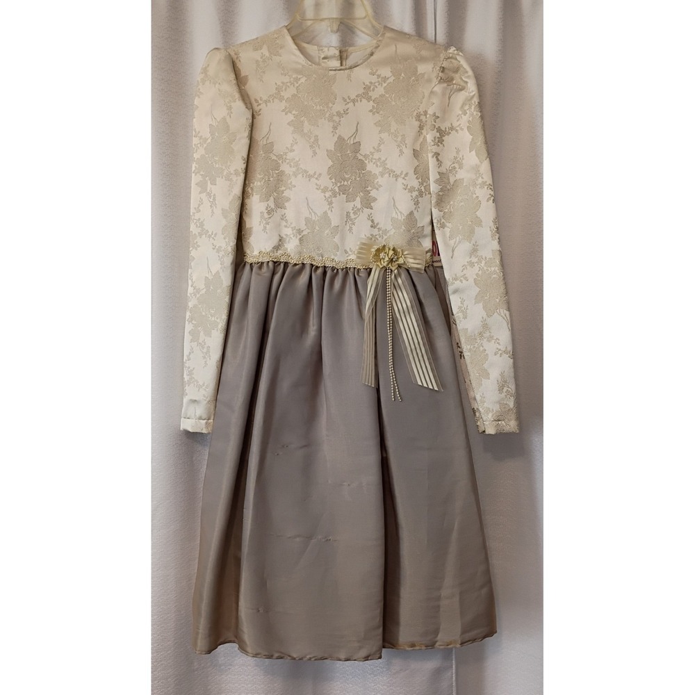 Vintage HoneyBee Victorian Girls Dress Sz 14 Gold Holiday Formal NWT (Has Flaws)